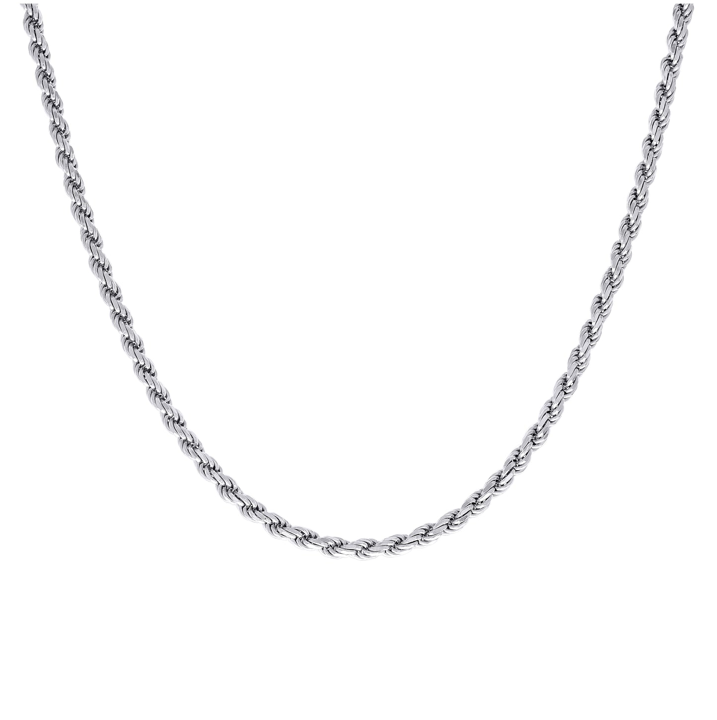 Sterling Silver Rhodium Plated Solid Rope Silver Chain