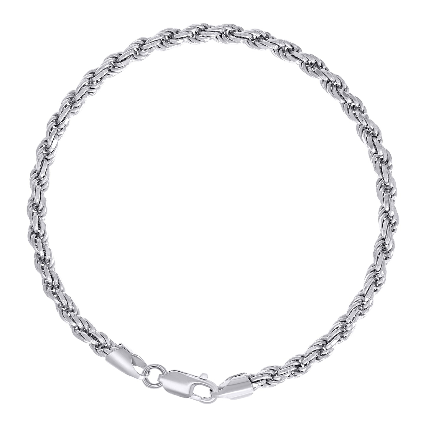 Sterling Silver Rhodium Plated Solid Rope Silver Chain