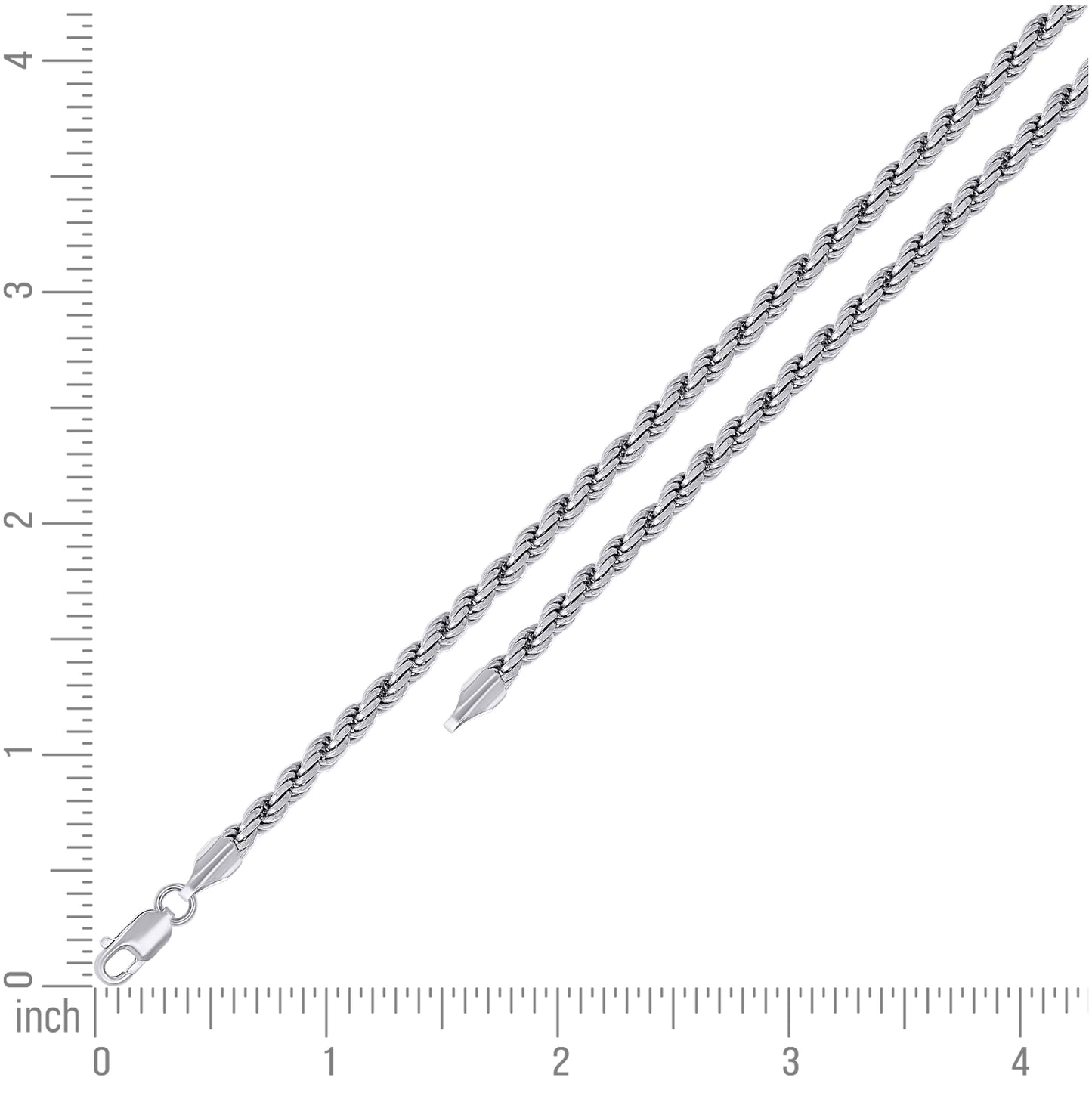 Sterling Silver Rhodium Plated Solid Rope Silver Chain