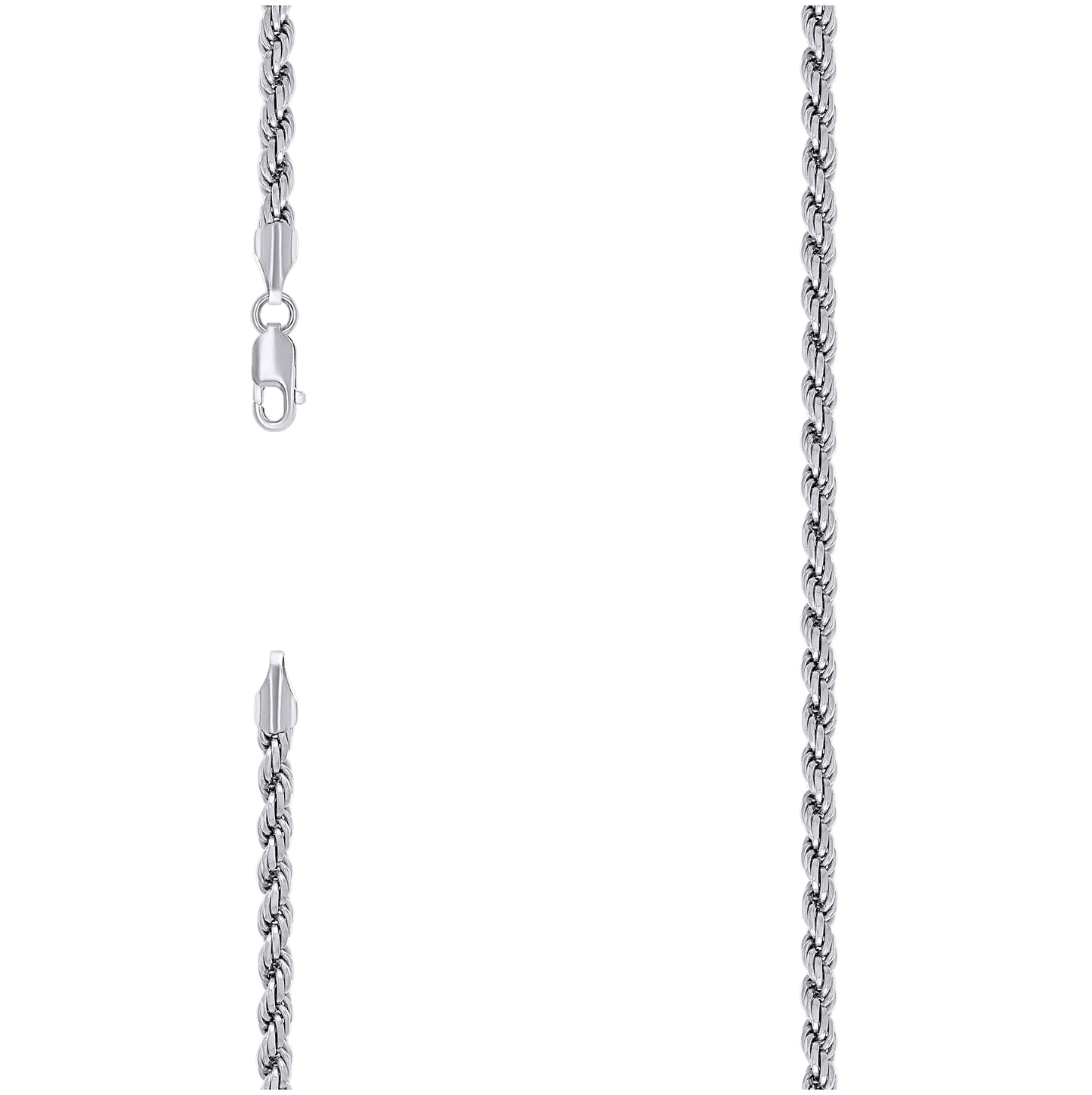 Sterling Silver Rhodium Plated Solid Rope Silver Chain