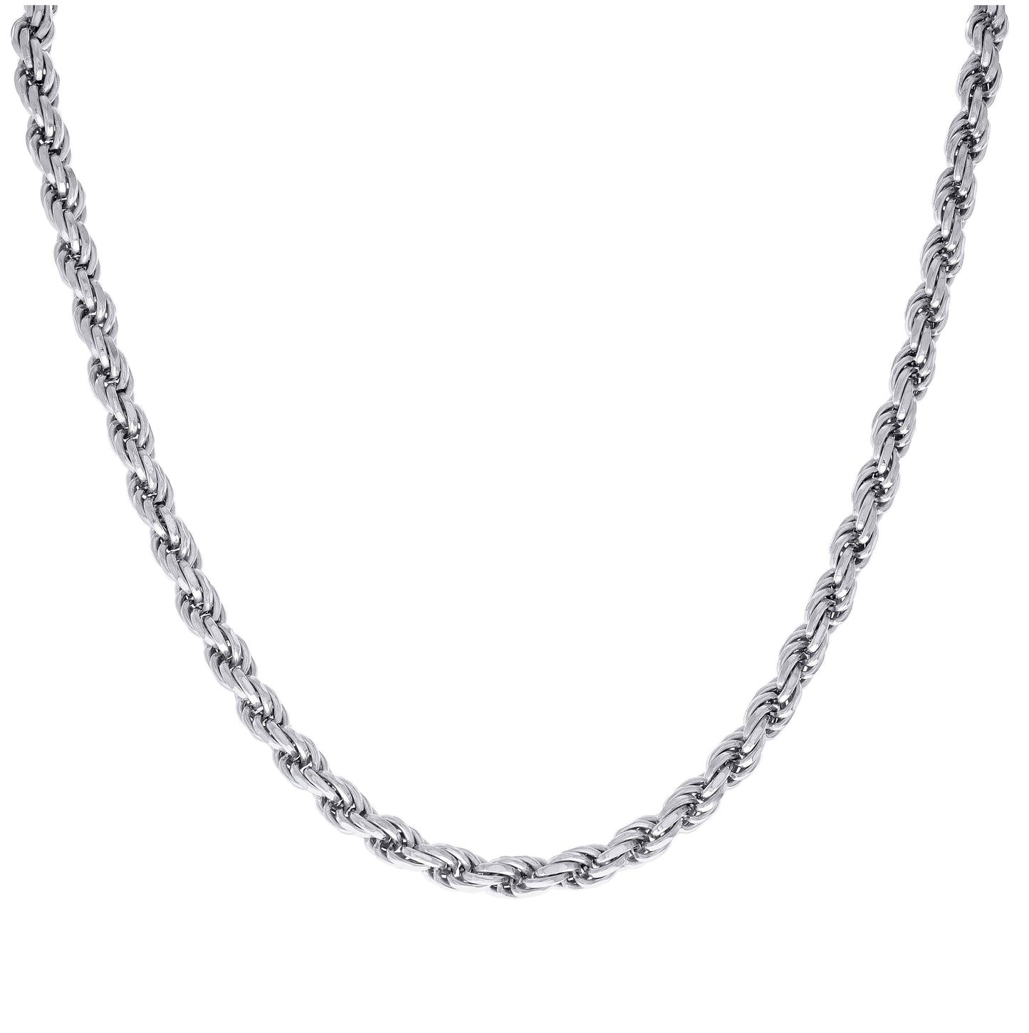 Sterling Silver Rhodium Plated Solid Rope Silver Chain