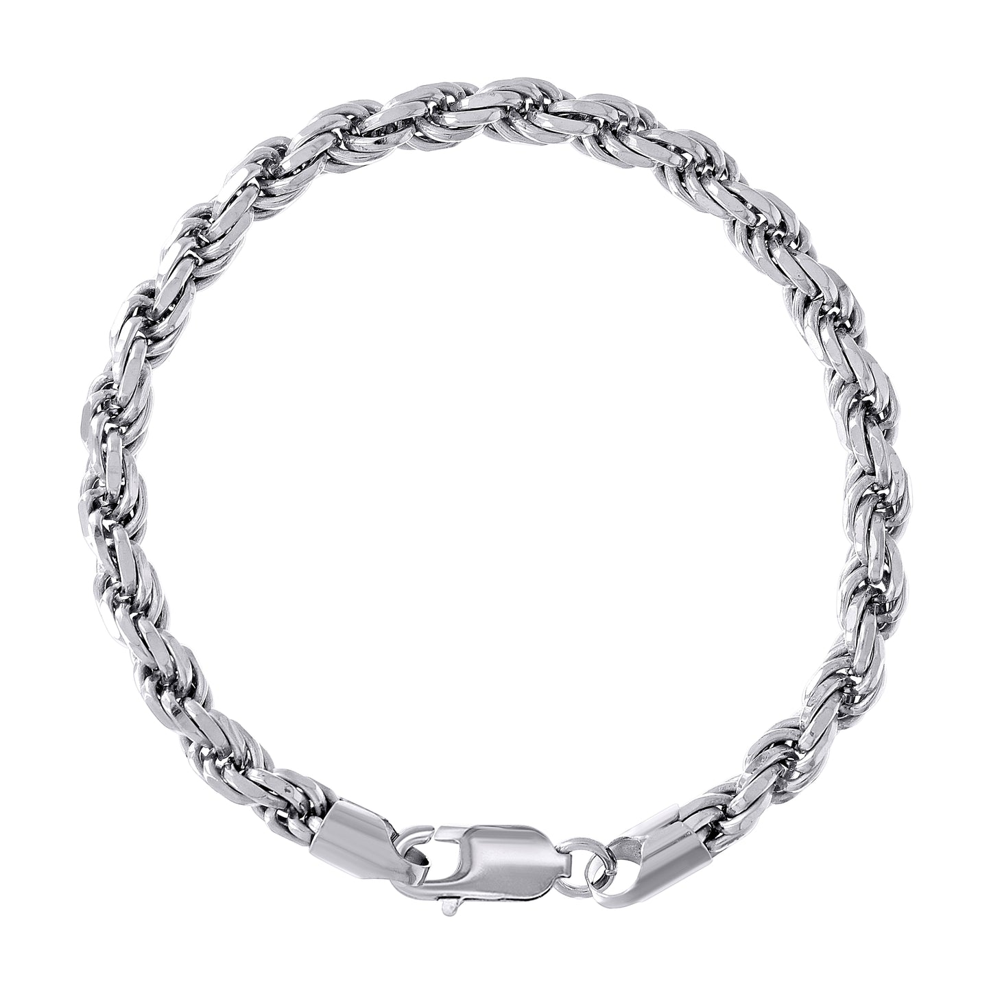 Sterling Silver Rhodium Plated Solid Rope Silver Chain