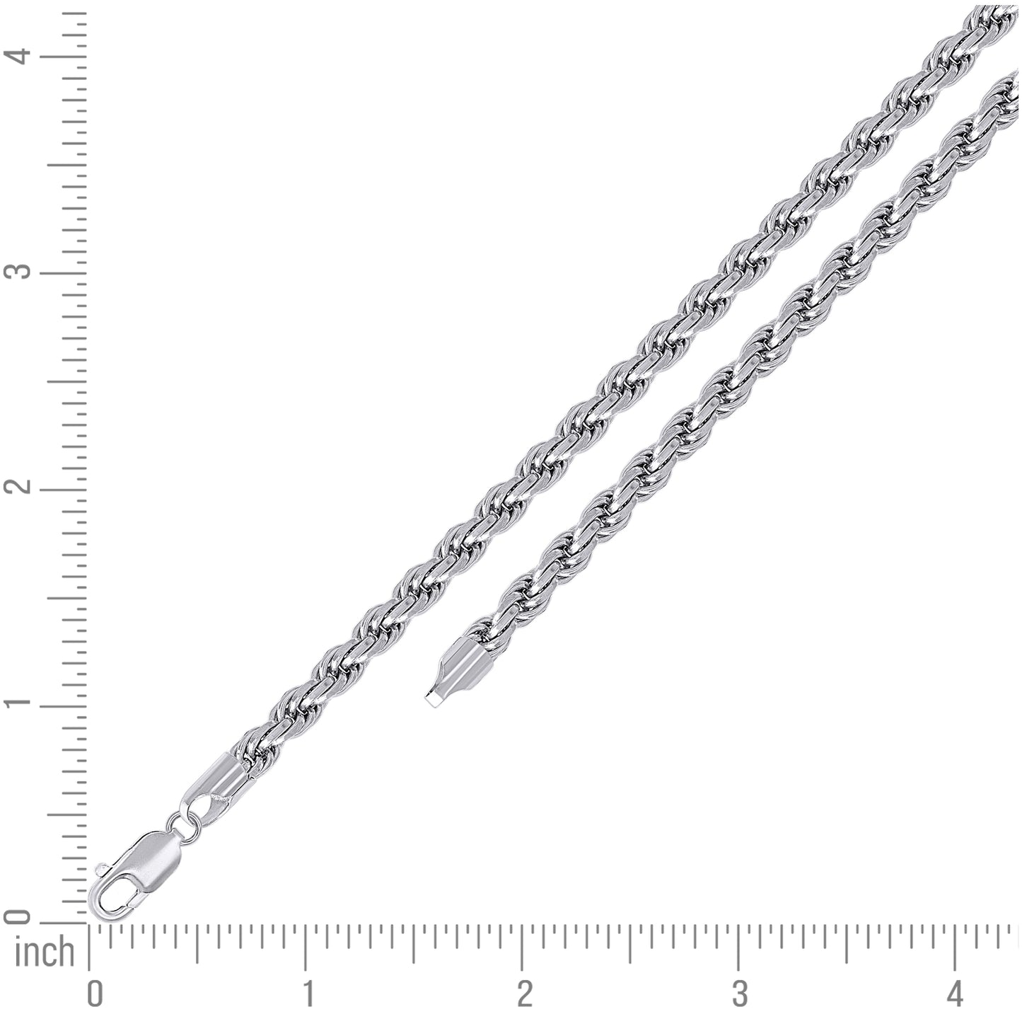 Sterling Silver Rhodium Plated Solid Rope Silver Chain