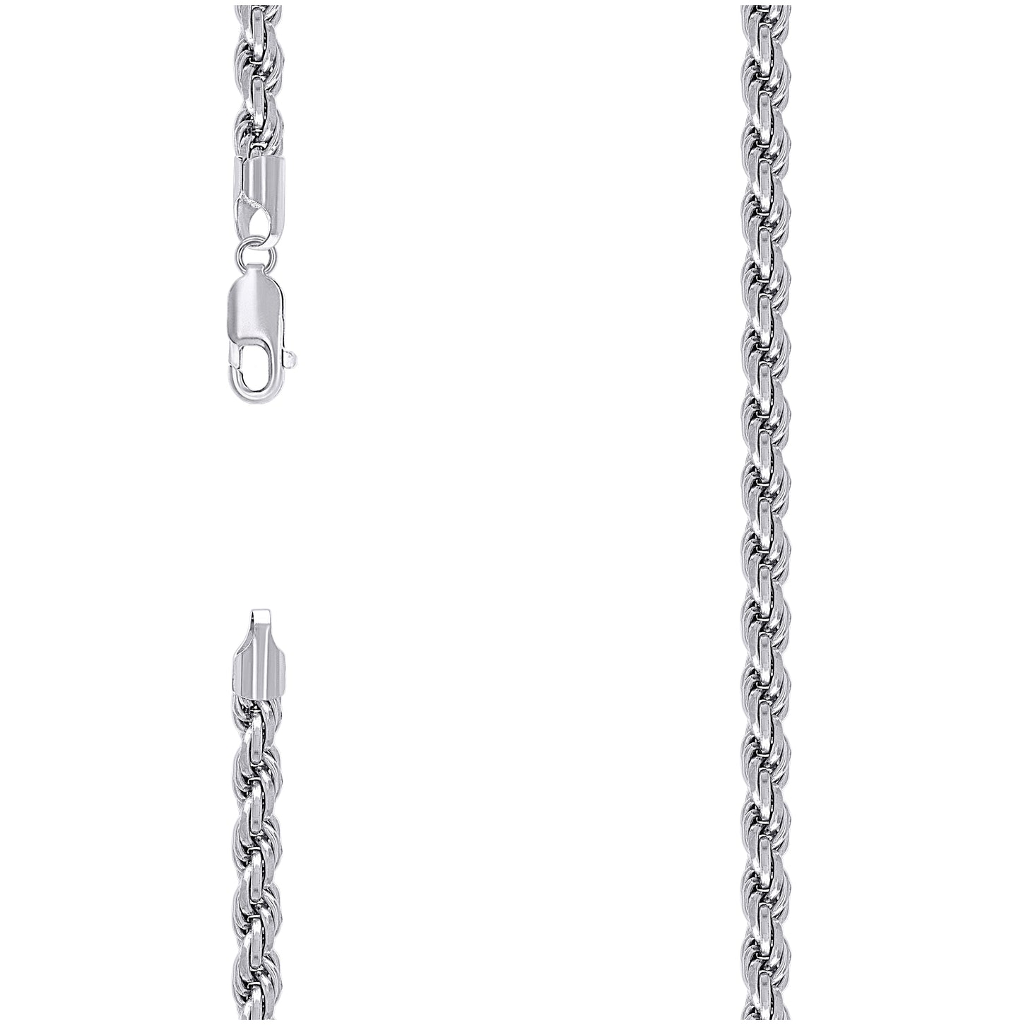 Sterling Silver Rhodium Plated Solid Rope Silver Chain