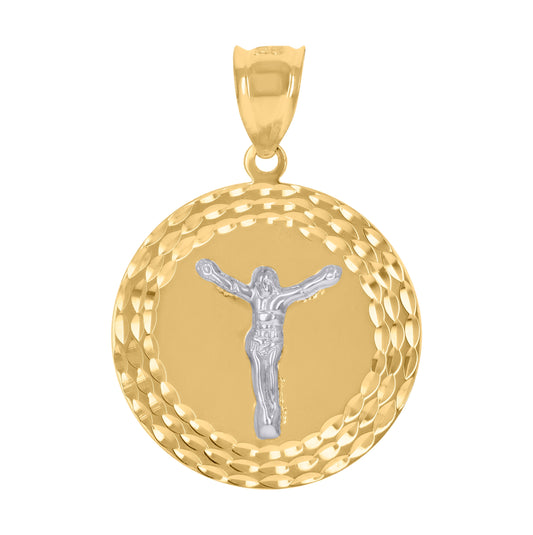 10K Gold Two-Tone Diamond-Cut Mens Jesus Religious Charm Pendant