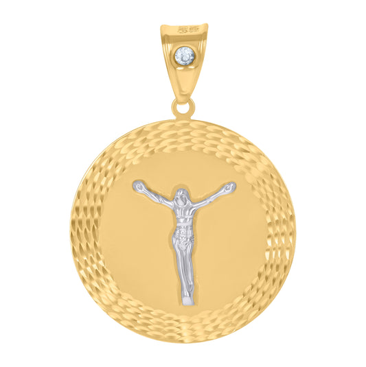 10K Gold Two-Tone Diamond-Cut Mens Jesus Religious Charm Pendant