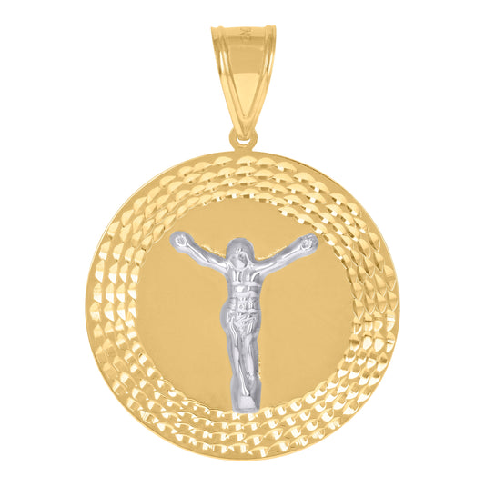 10K Gold Two-Tone Diamond-Cut Mens Jesus Religious Charm Pendant