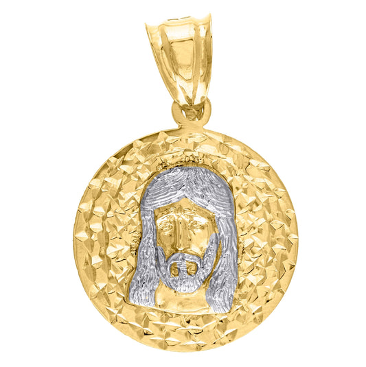 10K Gold Two-Tone Diamond-Cut Unisex Jesus Religious Charm Pendant