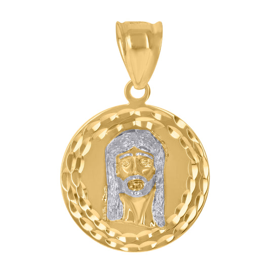 10K Gold Two-Tone Diamond-Cut Unisex Jesus Religious Charm Pendant