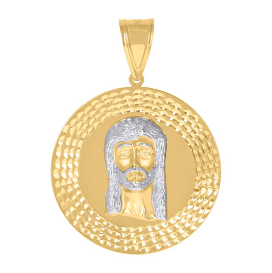 10K Gold Two-Tone Diamond-Cut Mens Jesus Religious Charm Pendant