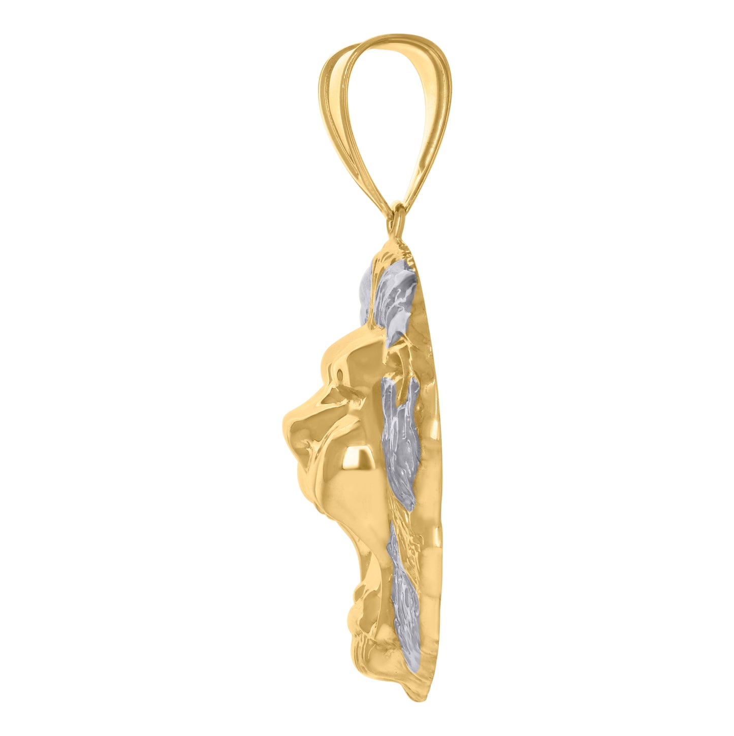 10K Two-Tone Gold Mens Textured Zodiac Sign Leo Lion Head Charm Pendant