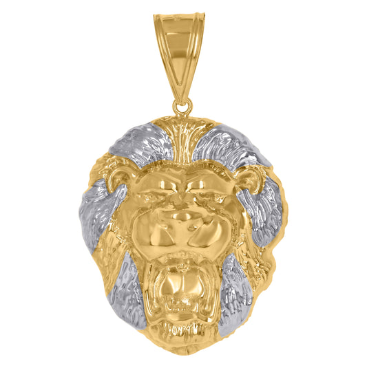 10K Two-Tone Gold Mens Textured Zodiac Sign Leo Lion Head Charm Pendant
