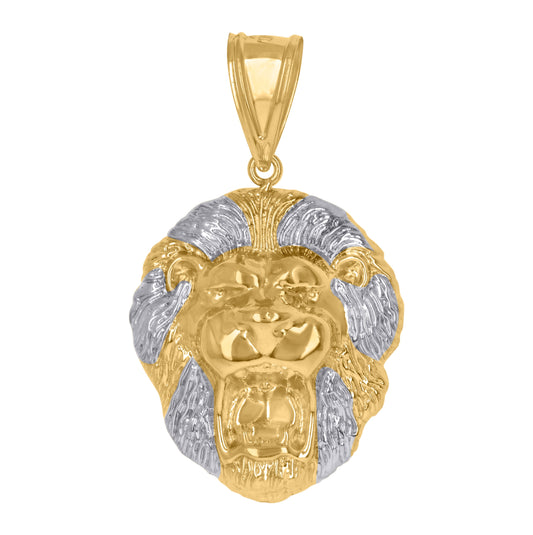 10K Two-Tone Gold Mens Zodiac Sign Leo Lion Head Charm Pendant