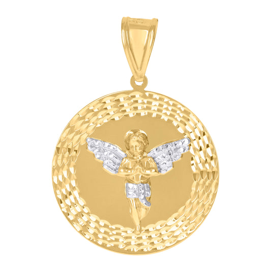 10K Gold Two-Tone Diamond-Cut Mens Angel Religious Charm Pendant