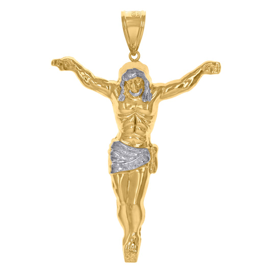 10K Gold Two-Tone Diamond-Cut Mens Jesus Religious Charm Pendant