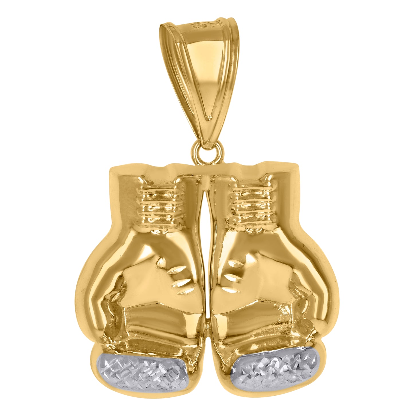 10K Gold Two-Tone Diamond-Cut Mens Boxing Gloves Pair Sports Charm Pendant