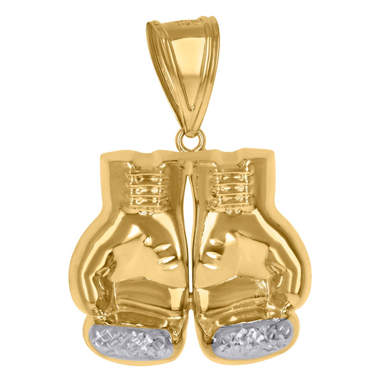 10K Gold Two-Tone Diamond-Cut Mens Boxing Gloves Pair Sports Charm Pendant