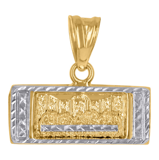 10K Gold Two-Tone Diamond-Cut Mens Last Supper Religious Charm Pendant