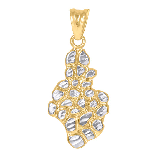 10K Gold Two-Tone Nugget Mens Nugget Charm Pendant