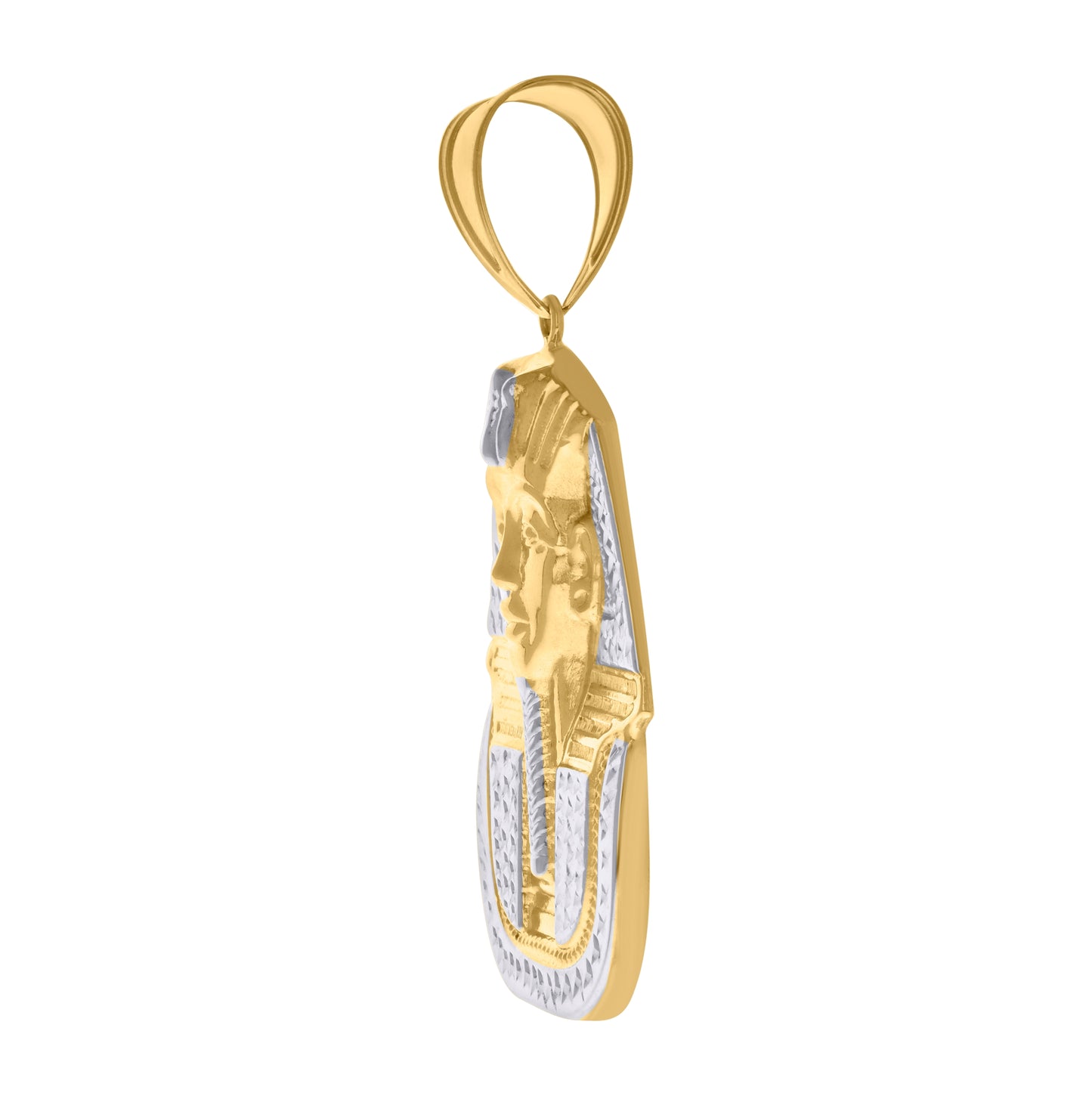 10K Two-Tone Gold Mens Diamond-Cut Pharaoh Charm Pendant