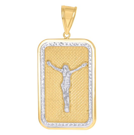 10K Gold Two-Tone Diamond-Cut Textured Mens Jesus Religious Charm Pendant