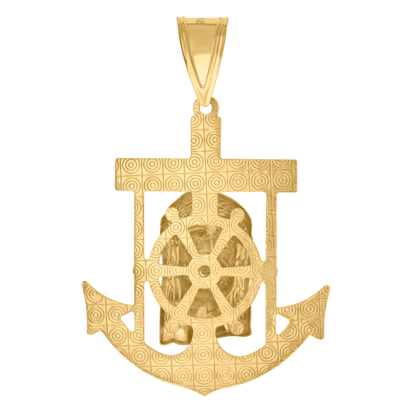 10K Two-Tone Gold Mens Women Textured Jesus Face Religious Anchor Charm Pendant