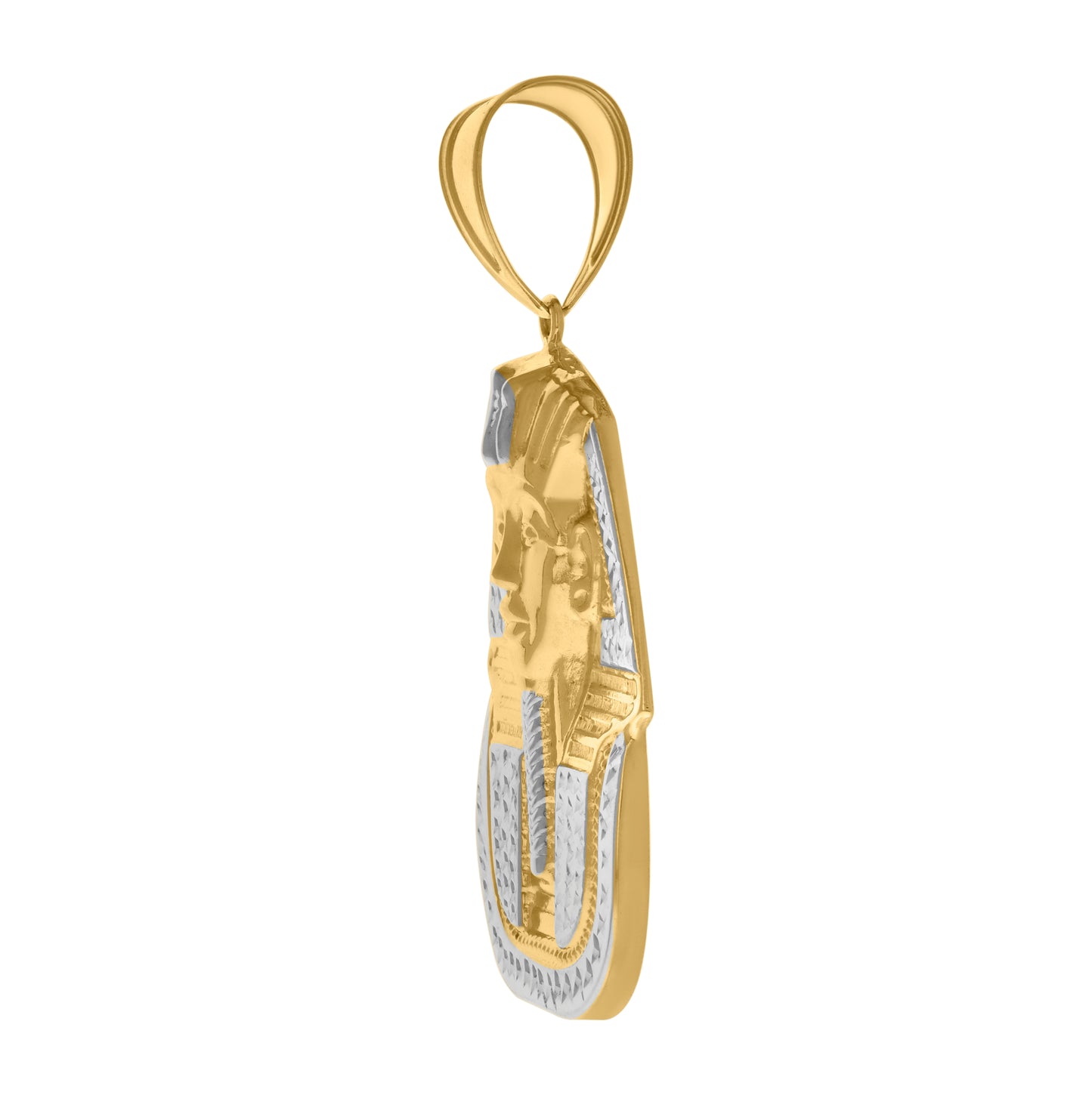 10K Two-Tone Gold Mens Diamond-Cut Pharaoh Charm Pendant