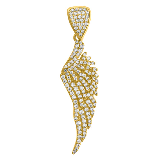 10K Yellow Gold Mens Cubic Zirconia Angel Wings Religious Charm Pendant
