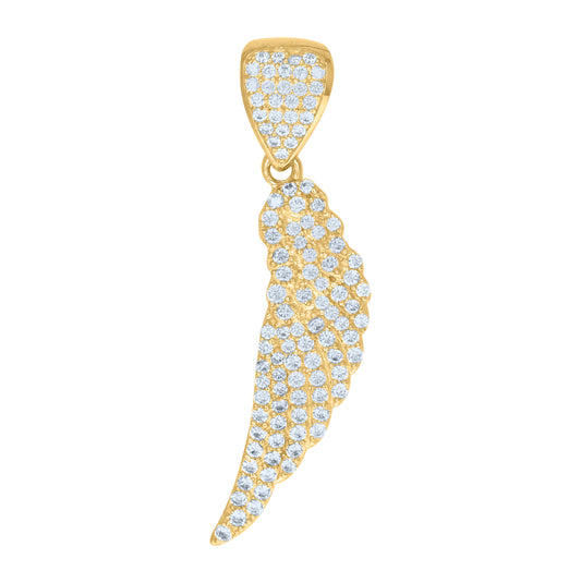 10K Yellow Gold Mens Cubic Zirconia Angel Wings Religious Charm Pendant