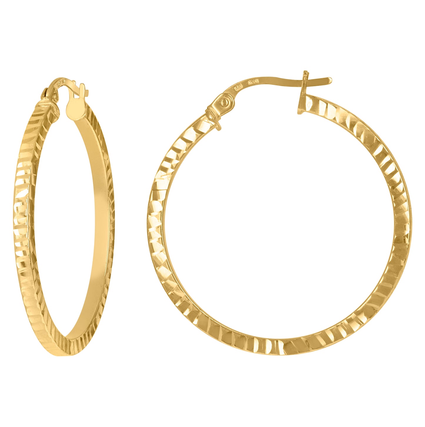 10K Yellow Gold Diamond-cut Womens Square Tube 2mm Hinged Hoops Huggies