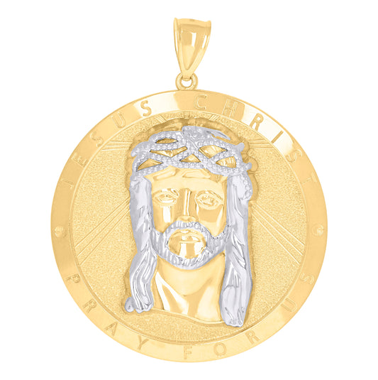 10K Two-Tone Gold Unisex Religious Jesus Medallion Charm Pendant