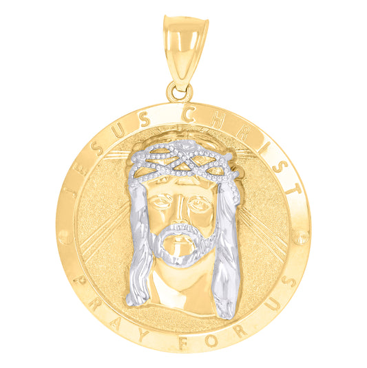 10K Two-Tone Gold Mens Jesus Christ Pray For Us Religious Charm Pendant