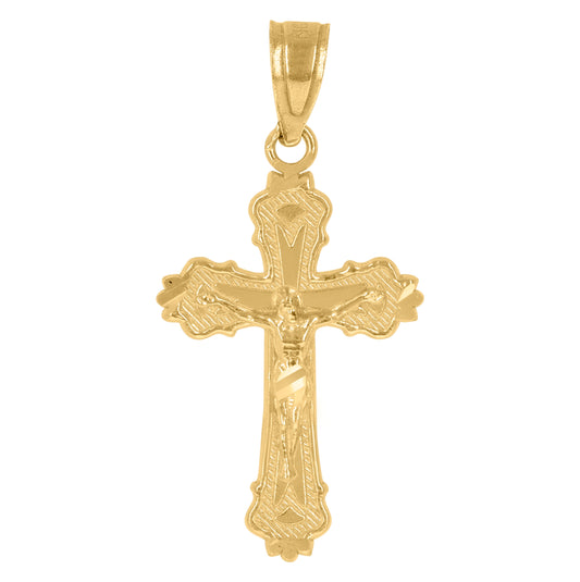 10K Yellow Gold Unisex Crucifix Cross Religious Charm Pendant
