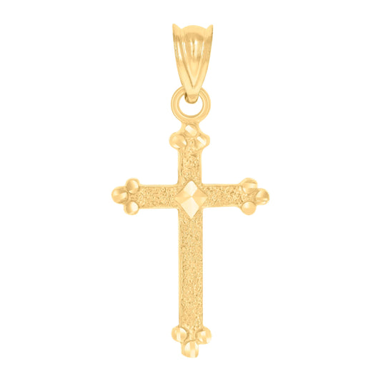 10K Yellow Gold Diamond-Cut Womens Cross Religious Charm Pendant