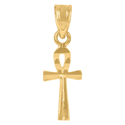 10K Yellow Gold Diamond-Cut Womens Ankh Cross Religious Charm Pendant