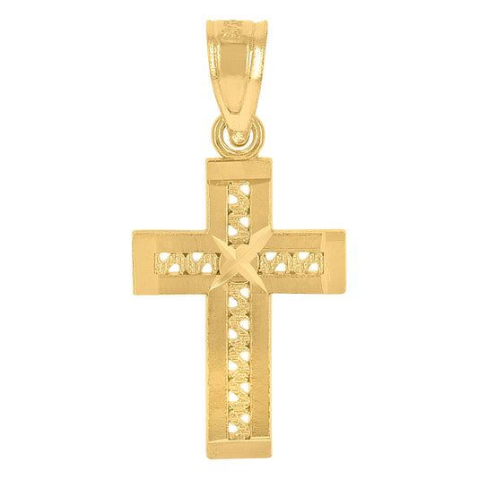 10K Yellow Gold Mens Cross Religious Charm Pendant