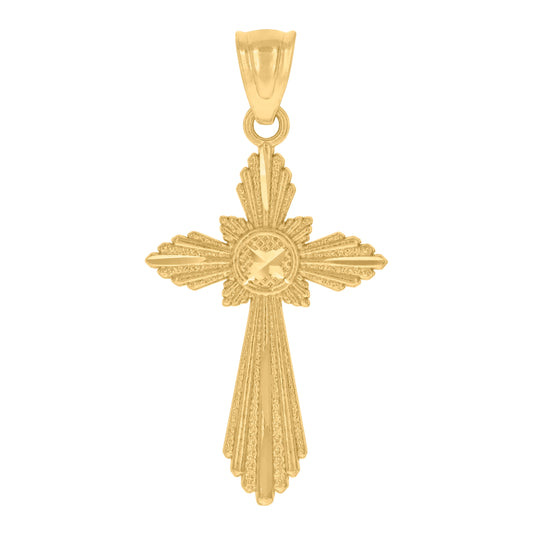 10K Yellow Gold Textured Womens Cross Religious Charm Pendant
