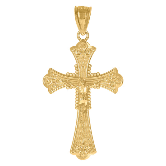 10K Yellow Gold Diamond-Cut Womens Cross Crucifix Religious Charm Pendant