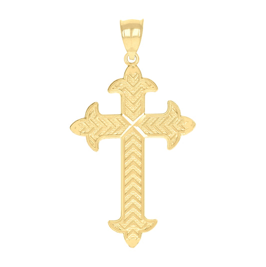 10K Yellow Gold Diamond-Cut Womens Cross Religious Charm Pendant