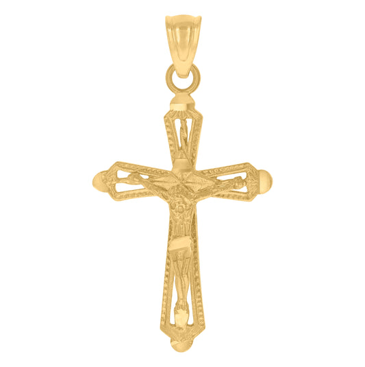 10K Yellow Gold Diamond-Cut Mens Cross Crucifix Religious Charm Pendant