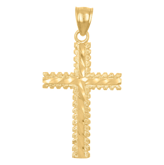 10K Yellow Gold Unisex Diamond-Cut Cross Religious Charm Pendant