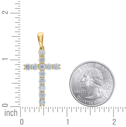 Sterling Silver Yellow-Tone Unisex Cubic-Zirconia Cross Religious Charm Pendant
