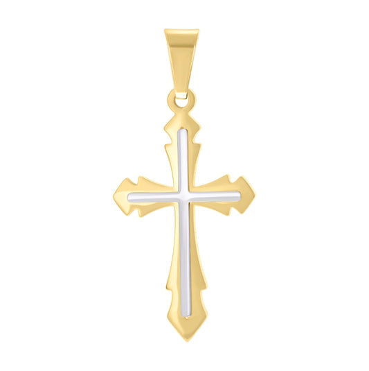 Stainless Steel Two-tone Two-layer Shiny Cross Religious Charm Pendant-22x37mm