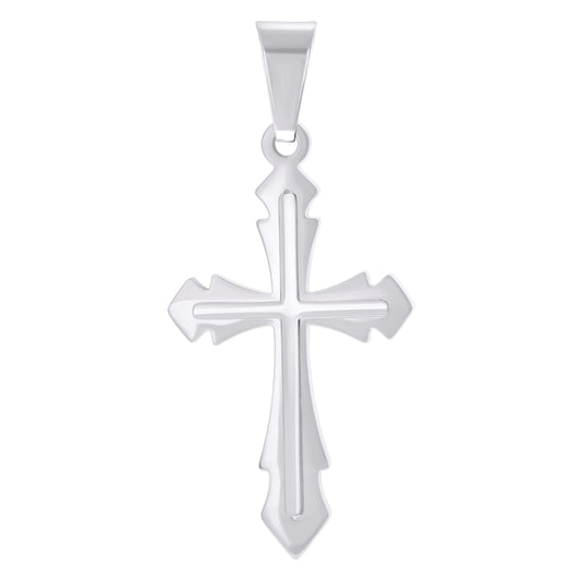 Stainless Steel Two-layer Shiny Cross Religious Charm Pendant