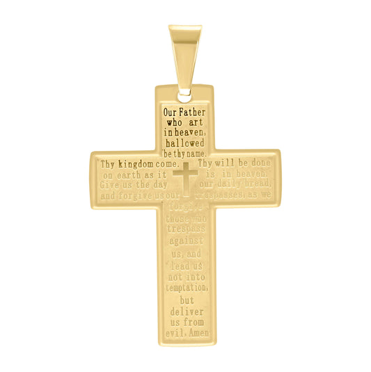 Stainless Steel Yellow-tone Mens English Bible Lord's Prayer Cross Religious Charm Pendant