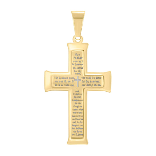Stainless Steel Yellow-tone English Lord's Prayer Cross Religious Charm Pendant
