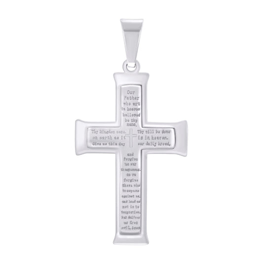 Stainless Steel English Bible Lord's Prayer Cross Religious Charm Pendant
