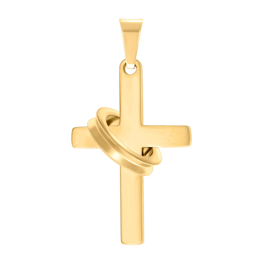 Stainless Steel Yellow-tone Mens Halo Ring Cross Religious Charm Pendant