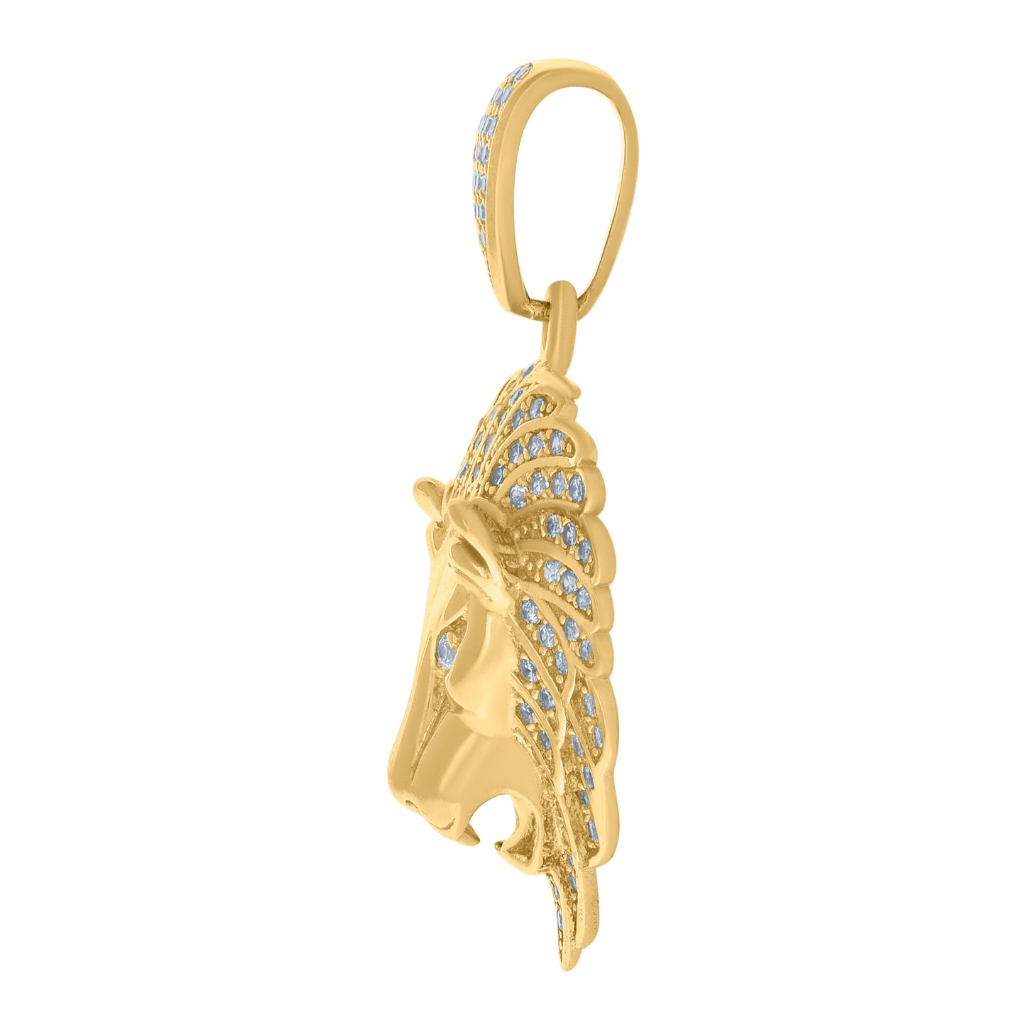 10K Yellow Gold Mens Cubic Zirconia Zodiac Sign Leo Lion Head Charm Pendant