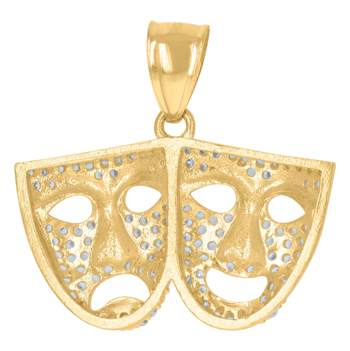 10K Yellow Gold Cubic-Zirconia Unisex Comedy Tragedy Mask Charm Pendant